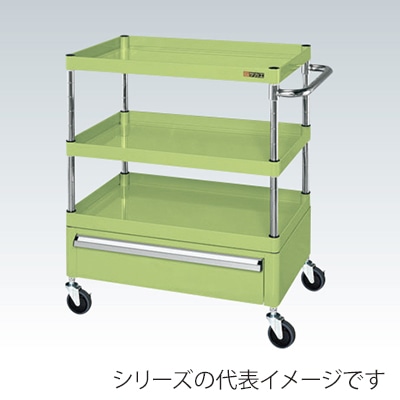 サカエ CSパールワゴン 中量 3段 引出1段付 天板皿型 サイレントエラストマー車 グリーン CSP-6083CSE 1台(ご注文単位1台)【直送品】