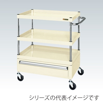 サカエ CSパールワゴン 中量 3段 引出1段付 天板皿型 サイレントエラストマー車 アイボリー CSP-6083CSEI 1台(ご注文単位1台)【直送品】