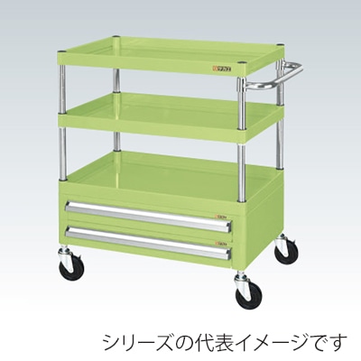 サカエ CSパールワゴン 中量 3段 引出2段付 天板皿型 ゴム車 グリーン CSP-6083A2 1台(ご注文単位1台)【直送品】