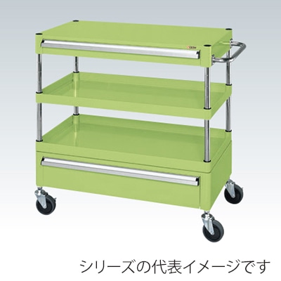 サカエ CSパールワゴン　中量　3段　引出2段付　フラット サイレントエラストマー車　グリーン CSP-7582ACSE 1台（ご注文単位1台）【直送品】