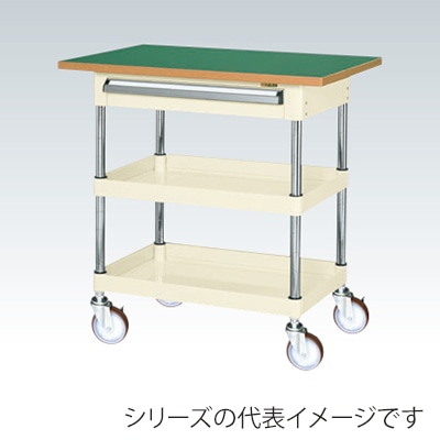 サカエ CSパールワゴン 中量 2段 引出1段・天板付 ナイロンウレタン車 アイボリー CSP-7582ATFNUI 1台(ご注文単位1台)【直送品】