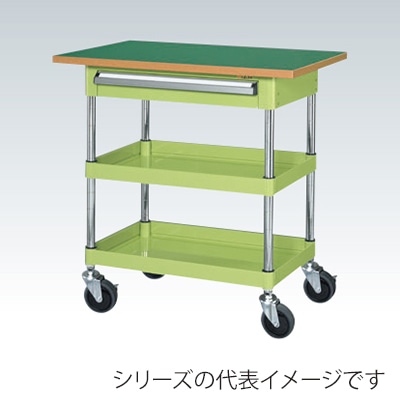 サカエ CSパールワゴン 中量 2段 引出1段・天板付 サイレントエラストマー車 グリーン CSP-7582ATFSE 1台(ご注文単位1台)【直送品】