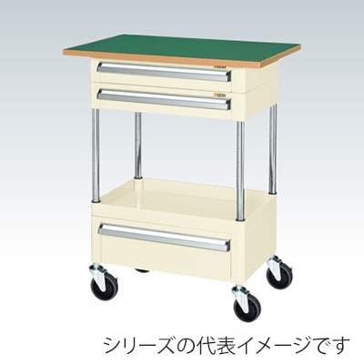 サカエ CSパールワゴン 中量 1段 引出3段・天板付 サイレントエラストマー車 アイボリー CSP-7581A2CTFSEI 1台(ご注文単位1台)【直送品】