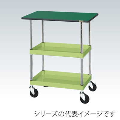 サカエ CSパールワゴン 中量 2段 天板付 ゴム車 グリーン CSP-7582TE 1台(ご注文単位1台)【直送品】