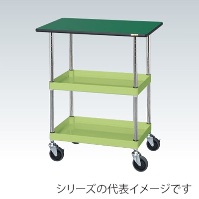 サカエ CSパールワゴン 中量 2段 天板付 サイレントエラストマー車 グリーン CSP-7582TESE 1台(ご注文単位1台)【直送品】