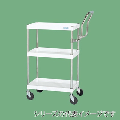 サカエ CSパールワゴン 中量 3段 取手ハイタイプ ゴム車 パールホワイト CSP-6083HTW 1台(ご注文単位1台)【直送品】