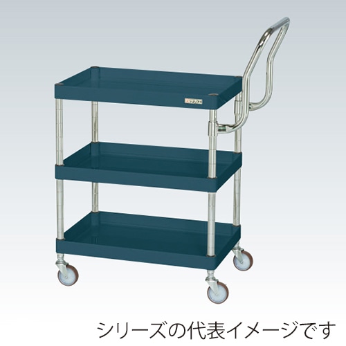 サカエ CSパールワゴン 中量 3段 取手ハイタイプ ナイロンウレタン車 ダークグレー CSP-7573HTNUD 1台(ご注文単位1台)【直送品】