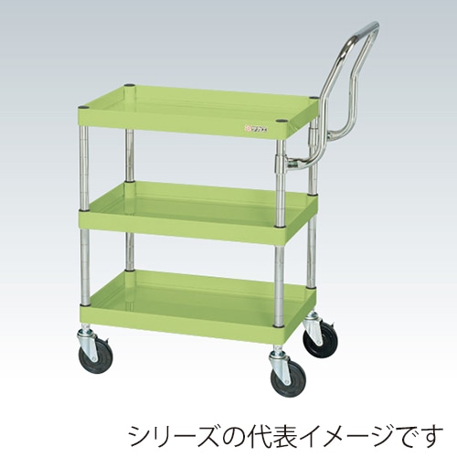 サカエ CSパールワゴン 中量 3段 取手ハイタイプ サイレントエラストマー車 グリーン CSP-6073HTSE 1台(ご注文単位1台)【直送品】