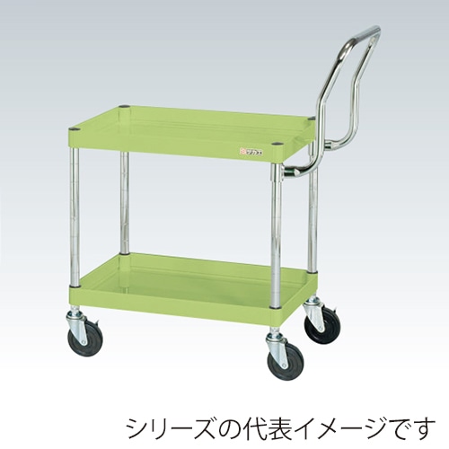 サカエ CSパールワゴン 中量 2段 取手ハイタイプ サイレントエラストマー車 グリーン CSP-7562HTSE 1台(ご注文単位1台)【直送品】