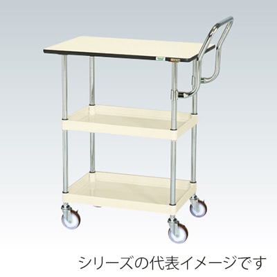 サカエ CSパールワゴン 中量2段 取手ハイタイプ 天板付 サイレントエラストマー車 アイボリー CSP-9082PHTSEI 1台(ご注文単位1台)【直送品】