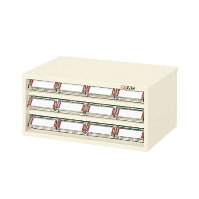 サカエ ピックケース 引出し12個 アイボリー L1-12 1台(ご注文単位1台)【直送品】