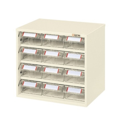 サカエ ピックケース 引出し12個 アイボリー L4-12 1台(ご注文単位1台)【直送品】