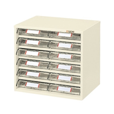 サカエ ピックケース 引出し12個 アイボリー L2-12 1台(ご注文単位1台)【直送品】