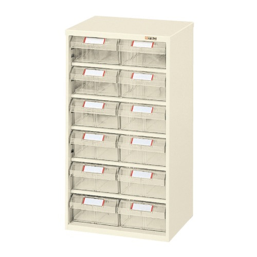 サカエ ピックケース 引出し12個 アイボリー L7-12 1台(ご注文単位1台)【直送品】
