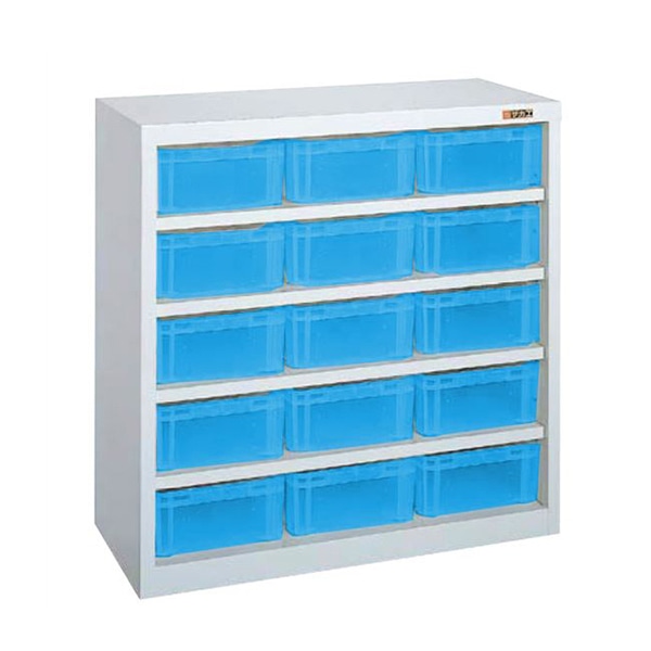 サカエ コンテナラック スケルトンコンテナブルー15個付 グレー SCR-09CBL 1台(ご注文単位1台)【直送品】