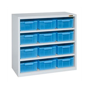 サカエ コンテナラック スケルトンコンテナブルー12個付 グレー SCR-95DBL 1台(ご注文単位1台)【直送品】