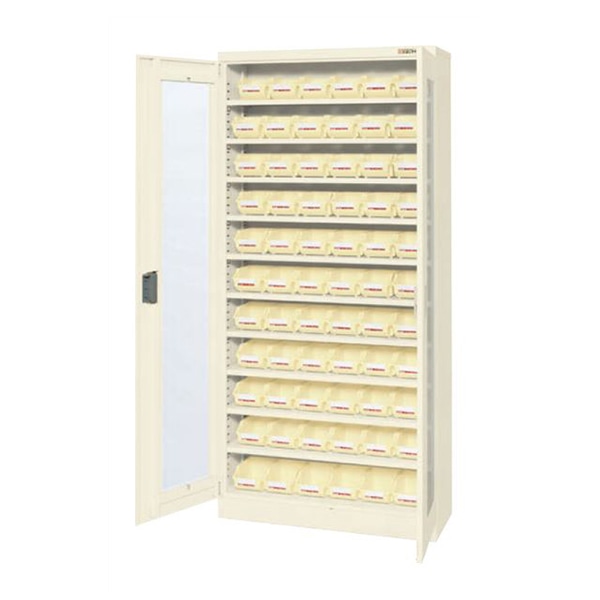 サカエ コンテナラックケース パーツボックス66個 扉付 アイボリー SCR-18MDI 1台(ご注文単位1台)【直送品】