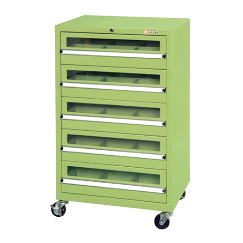 サカエ ユニットキャビネット 引出し5段 移動タイプ グリーン UC-5AR 1台(ご注文単位1台)【直送品】