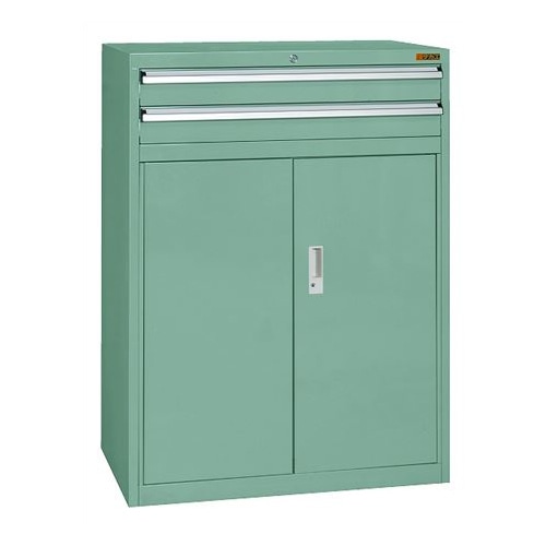 サカエ キャビネット保管庫 SKVタイプ 前扉横収納式扉 引出し3段+スライド棚3段 グリーン SKV8-M121ANG 1台(ご注文単位1台)【直送品】