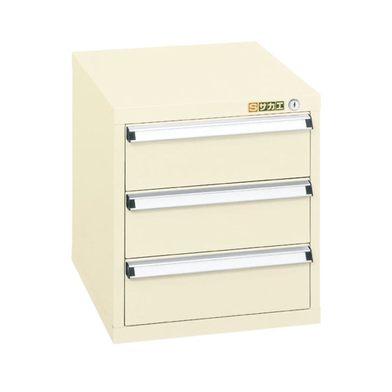 サカエ スモールキャビネット 引出し3段 アイボリー SL-43I 1台(ご注文単位1台)【直送品】