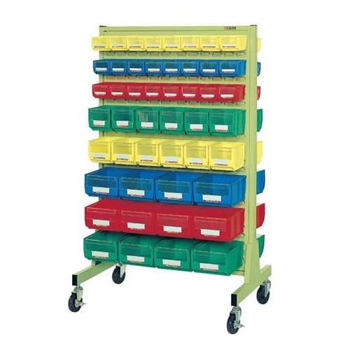 サカエ パネルハンガー 移動式両面 パーツボックス96個 グリーン NFP-128CW 1台(ご注文単位1台)【直送品】