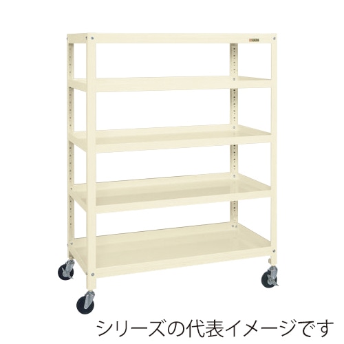 サカエ スーパーキャスターラック 5段 直進安定金具なし ゴム車 アイボリー SPR-2125URI 1台(ご注文単位1台)【直送品】