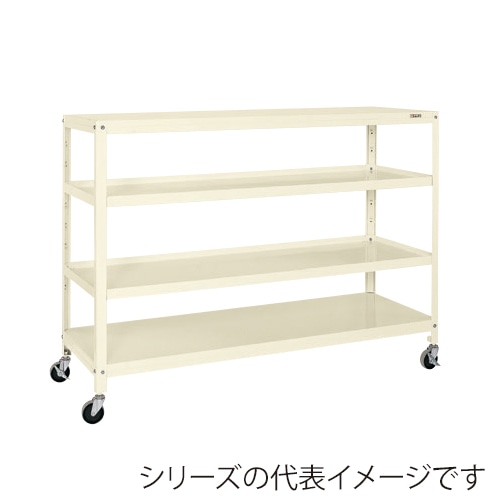 サカエ スーパーキャスターラック 4段 直進安定金具なし ゴム車 アイボリー SPR-1324MURI 1台(ご注文単位1台)【直送品】