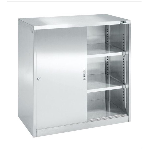 サカエ ステンレス保管ユニット　キャビネット 引違い戸　3段 SU-93H 1台（ご注文単位1台）【直送品】