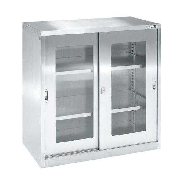 サカエ ステンレス保管ユニット　キャビネット ガラス引違い戸　3段 SU-93HA 1台（ご注文単位1台）【直送品】