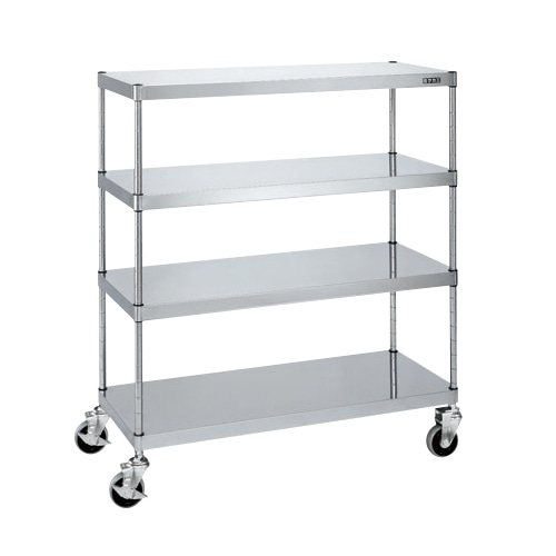 サカエ ステンレスニューパールワゴン 移動式 4段 直進安定金具無し ナイロンウレタン車 NPR-1114URSU 1台(ご注文単位1台)【直送品】