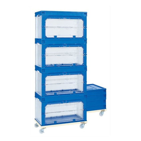 サカエ オリタタミコンテナ台車セット コンテナ4個付 ナイロンキャスター仕様 アイボリー SO-135DS 1台(ご注文単位1台)【直送品】