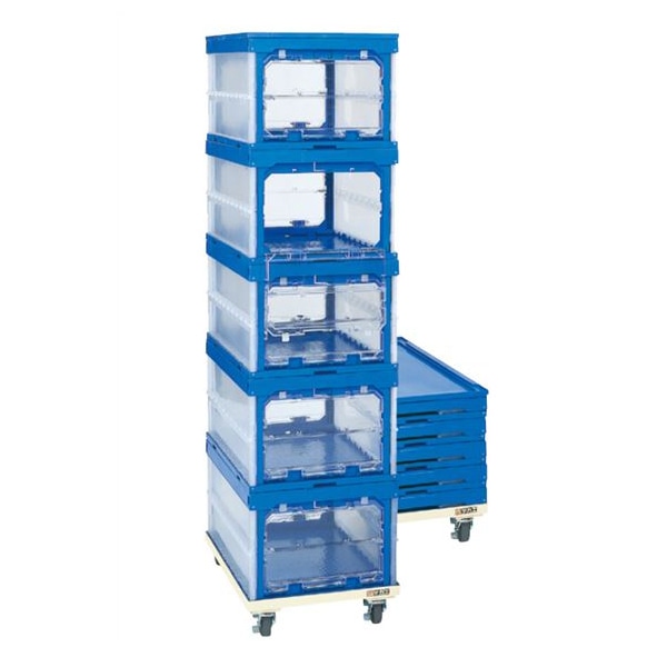 サカエ オリタタミコンテナ台車セット コンテナ5個付 エラストマー仕様 アイボリー SO-75DES 1台(ご注文単位1台)【直送品】