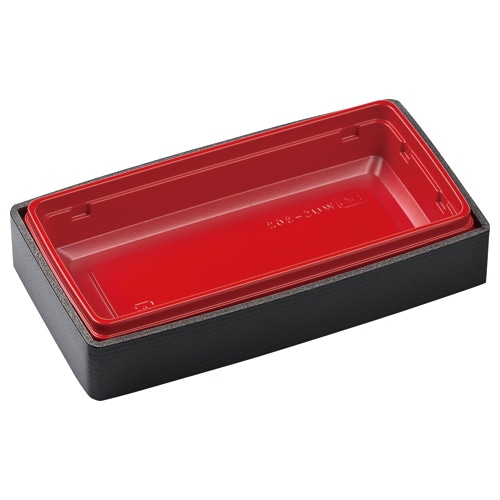 エフピコ 折箱弁当容器 本体 WUS-302本体 黒地黒千筋赤 20枚/袋(ご注文単位18袋)【直送品】