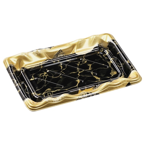 エフピコ 寿司容器　大波皿　本体 2-4　V1 黒なぎ金 50枚/袋（ご注文単位18袋）【直送品】