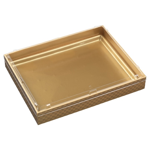 エフピコ 折箱　WPS角　本体蓋付き 340-270V　エコ 市松金 10枚/袋（ご注文単位4袋）【直送品】