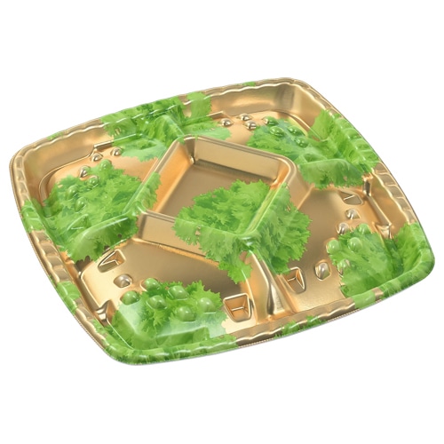 エフピコ オードブル容器 シェルトプラッター 本体 角40 金リーフ 10枚/袋(ご注文単位20袋)【直送品】