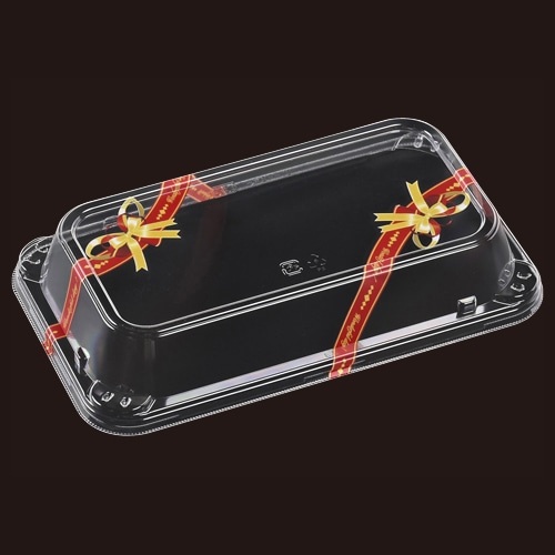 >エフピコ オードブル容器 ティアラ角皿 外嵌合蓋 T-ティアラ角25-14 リボン赤 50枚/束(ご注文単位12束)【直送品】