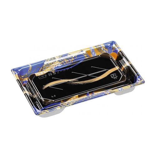 エフピコ 寿司容器 鈴音 本体 2-4PT 帯流れ青 50枚/袋（ご注文単位16袋）【直送品】