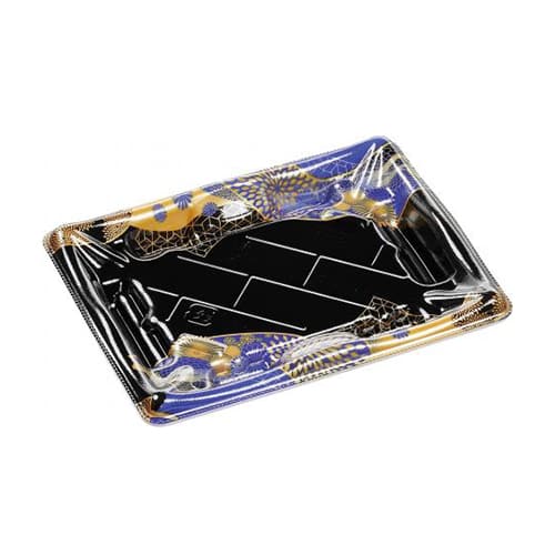 エフピコ 寿司容器 輝ステージ 本体 2-3PK はな扇子青 50枚/袋（ご注文単位18袋）【直送品】
