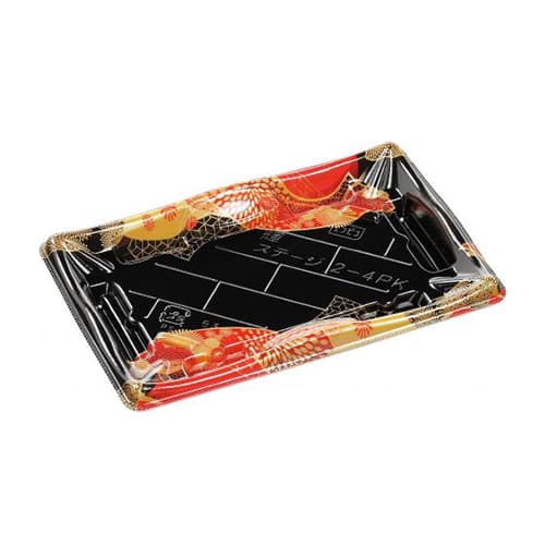 エフピコ 寿司容器 輝ステージ 本体 2-4PK はな扇子赤 50枚/袋（ご注文単位18袋）【直送品】