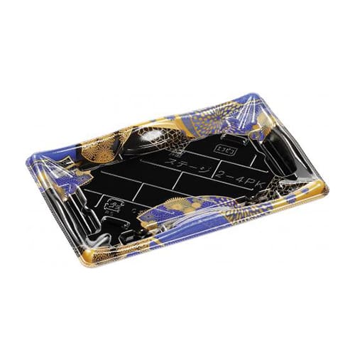 エフピコ 寿司容器 輝ステージ 本体 2-4PK はな扇子青 50枚/袋（ご注文単位18袋）【直送品】