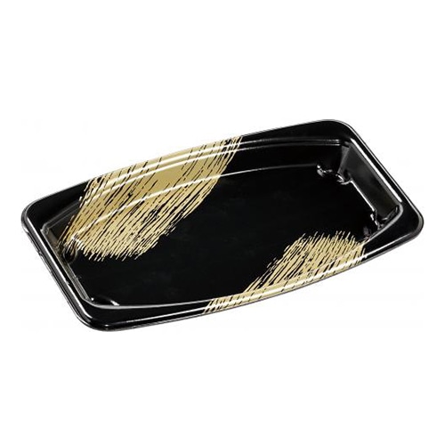 エフピコ 刺身容器 もり-芝舟10 本体 エコ黒ふで金 50枚/束(ご注文単位30束)【直送品】