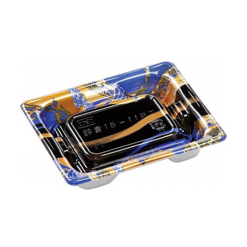 エフピコ 寿司容器 鈴音 本体 15-11PT 帯流れ青 50枚/袋（ご注文単位24袋）【直送品】