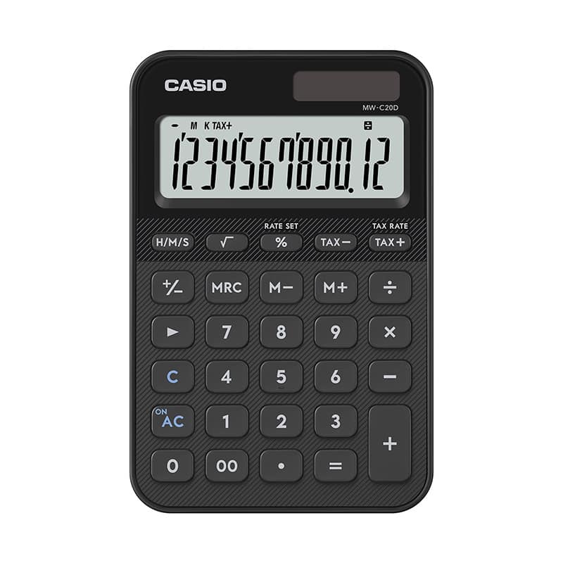 カシオ計算機 カラフル電卓 ミニジャストタイプ 12桁 ブラック MW-C20D-BK-N 1個