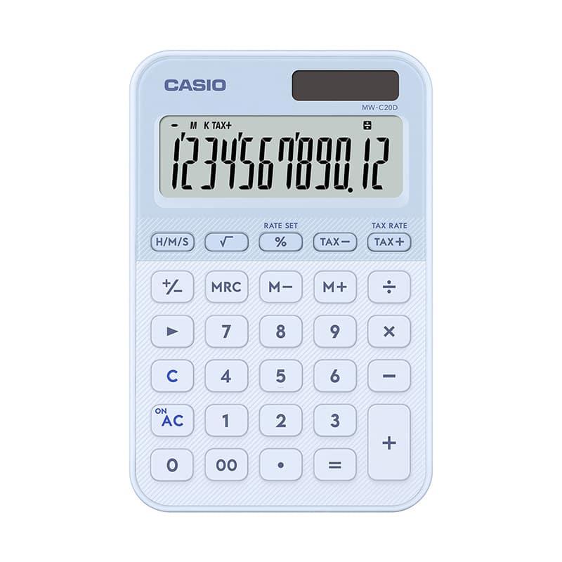 カシオ計算機 カラフル電卓 ミニジャストタイプ 12桁 ライトブルー MW-C20D-LB-N 1個