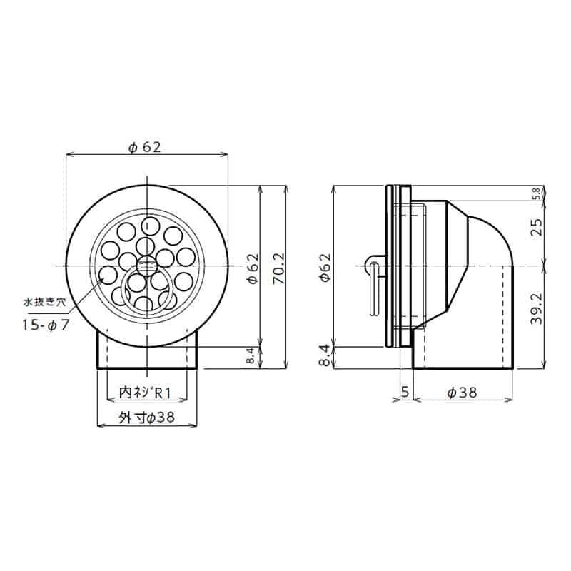 スギコ産業 丸型オーバーフロー TA2006-TO-182BR 1個（ご注文単位1個）【直送品】