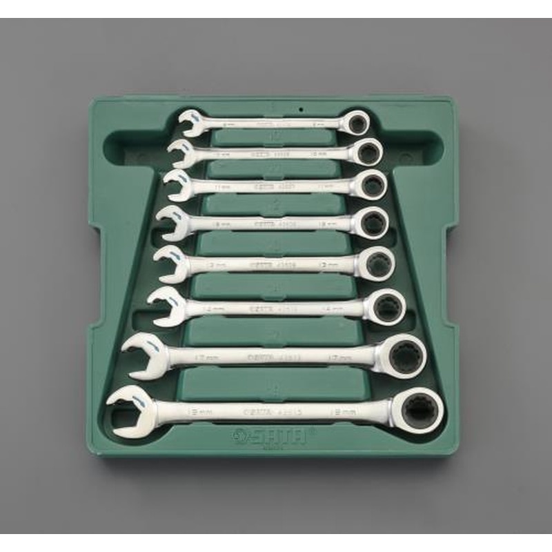 エスコ EA684RA-408A 8本組ダブルラチェット片目片口スパナ 1個（ご注文単位1個）【直送品】