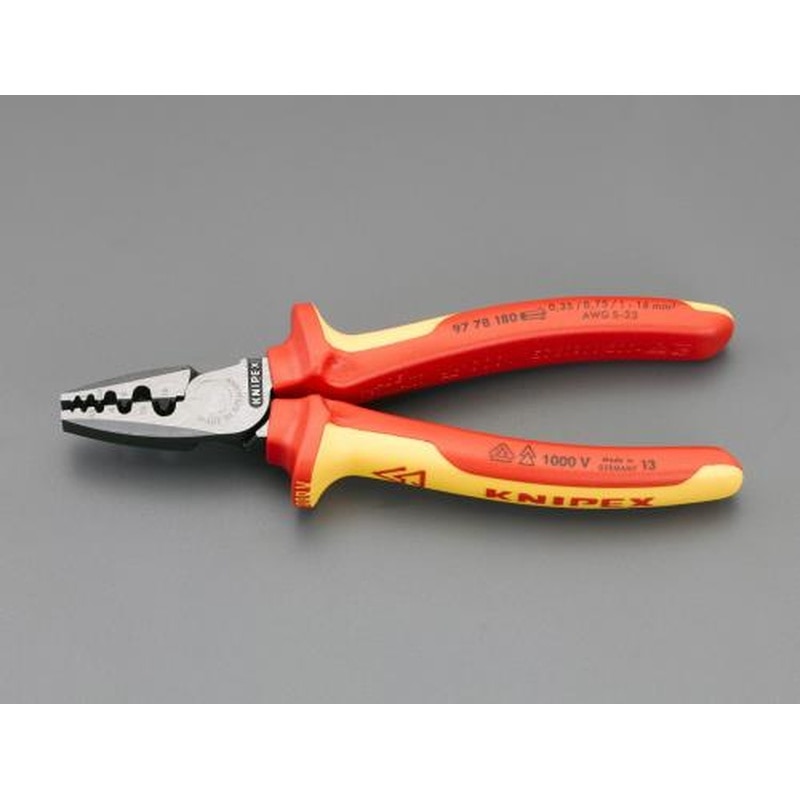 エスコ EA538KC-180 0.25-16.0m㎡圧着ペンチ(絶縁/フェルール端子用) 1個(ご注文単位1個)【直送品】