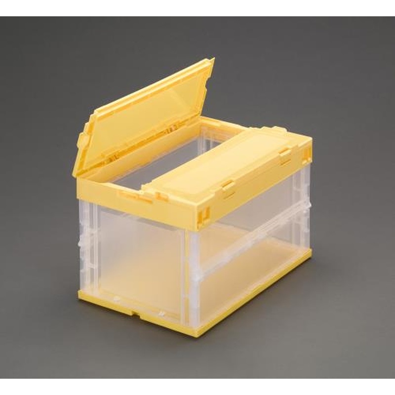 エスコ EA506AA-210 530x366x340mm/49.8L折畳コンテナ(透明・黄/蓋付 1個(ご注文単位1個)【直送品】
