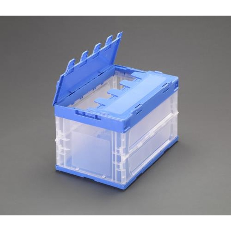 エスコ EA506AA-212 530x366x342mm/50.4L折畳コンテナ(透明・青/蓋付 1個(ご注文単位1個)【直送品】